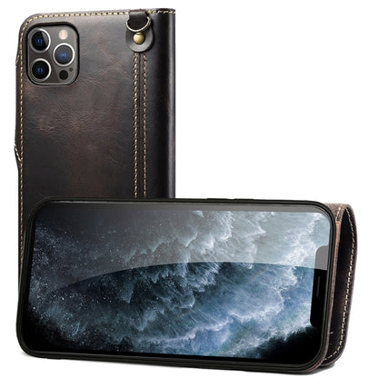 Denior Oil Wax Cowhide Magnetic Button Genuine Leather Case, For iPhone 14 Pro Max, For iPhone 14 Pro, For iPhone 14, For iPhone 14 Plus, For iPhone 13 Pro Max, For iPhone 13 Pro