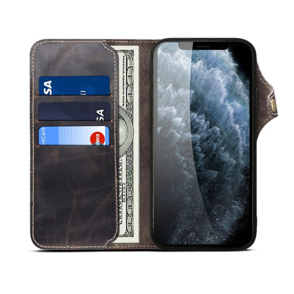 Denior Oil Wax Cowhide Magnetic Button Genuine Leather Case, For iPhone 13, For iPhone 13 mini, For iPhone 12 Pro Max, For iPhone 12 / 12 Pro, For iPhone 12 mini, For Samsung Galaxy S20