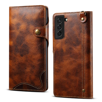 Denior Oil Wax Cowhide Magnetic Button Genuine Leather Case, For Samsung Galaxy S20+, For Samsung Galaxy S20 Ultra, For Samsung Galaxy Note20, For Samsung Galaxy Note20 Ultra, For Samsung Galaxy S21 5G, For Samsung Galaxy S21+ 5G