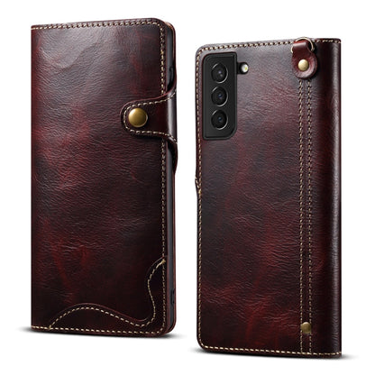 Denior Oil Wax Cowhide Magnetic Button Genuine Leather Case, For Samsung Galaxy S21 Ultra 5G, For Samsung Galaxy S22 5G, For Samsung Galaxy S22+ 5G, For Samsung Galaxy S22 Ultra 5G