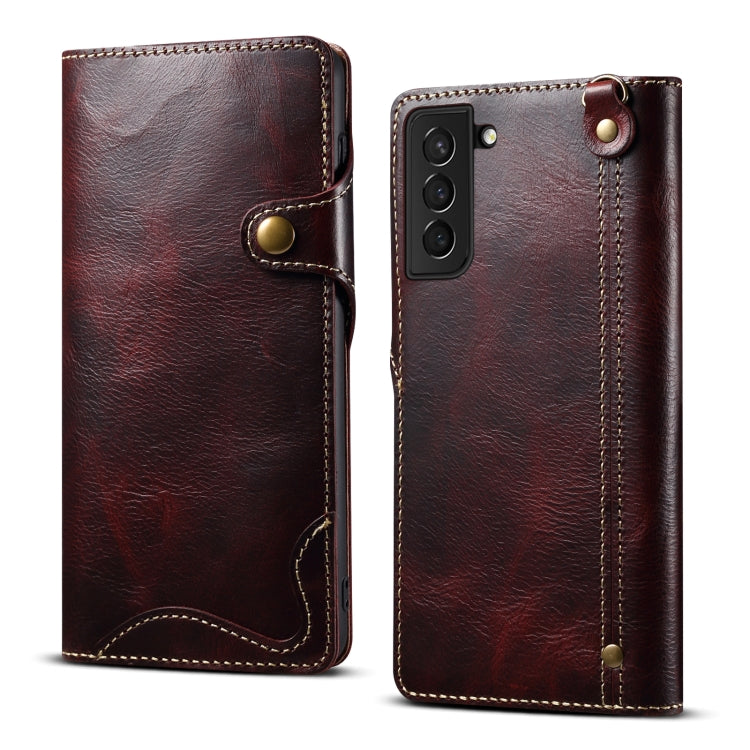 Denior Oil Wax Cowhide Magnetic Button Genuine Leather Case, For Samsung Galaxy S21 Ultra 5G, For Samsung Galaxy S22 5G, For Samsung Galaxy S22+ 5G, For Samsung Galaxy S22 Ultra 5G