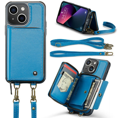 JEEHOOD C22 Series Zipper Wallet Leather Phone Case with Dual Lanyard, For iPhone 13, For iPhone 13 Pro, For iPhone 13 Pro Max, For iPhone 12