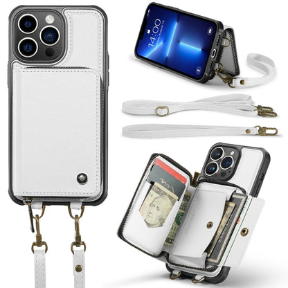 JEEHOOD C22 Series Zipper Wallet Leather Phone Case with Dual Lanyard, For iPhone 13, For iPhone 13 Pro, For iPhone 13 Pro Max, For iPhone 12