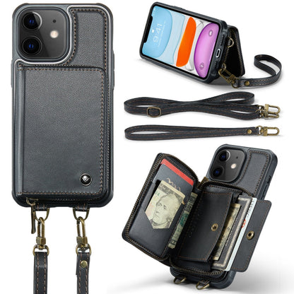 JEEHOOD C22 Series Zipper Wallet Leather Phone Case with Dual Lanyard, For iPhone 12 Pro Max, For iPhone 11, For iPhone 11 Pro, For iPhone 11 Pro Max