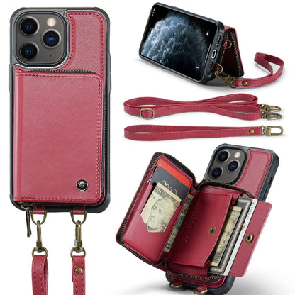 JEEHOOD C22 Series Zipper Wallet Leather Phone Case with Dual Lanyard, For iPhone 12 Pro Max, For iPhone 11, For iPhone 11 Pro, For iPhone 11 Pro Max