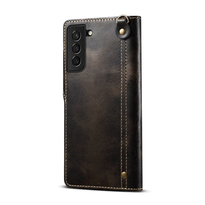 Denior Oil Wax Cowhide Magnetic Button Leather Phone Case, For Samsung Galaxy S23 5G, For Samsung Galaxy S23+ 5G, For Samsung Galaxy S23 Ultra 5G