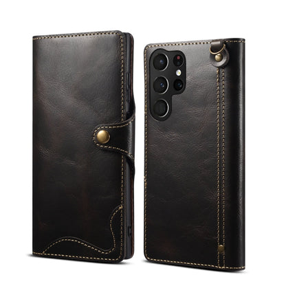 Denior Oil Wax Cowhide Magnetic Button Leather Phone Case, For Samsung Galaxy S23 5G, For Samsung Galaxy S23+ 5G, For Samsung Galaxy S23 Ultra 5G