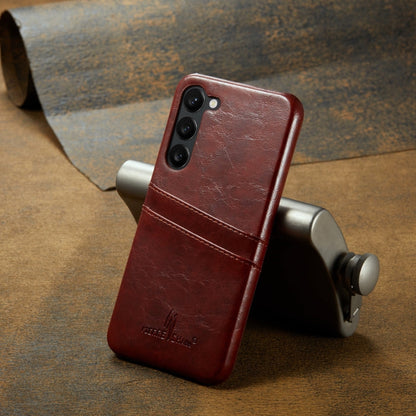 Fierre Shann Oil Wax Texture Leather Phone Case with Card Slots, For Samsung Galaxy S23 5G, For Samsung Galaxy S23+ 5G, For Samsung Galaxy S23 Ultra 5G