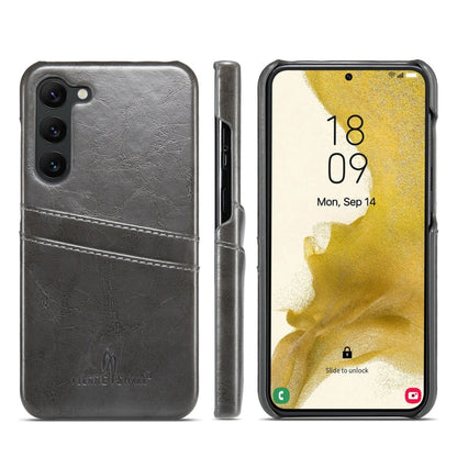 Fierre Shann Oil Wax Texture Leather Phone Case with Card Slots, For Samsung Galaxy S23 5G, For Samsung Galaxy S23+ 5G, For Samsung Galaxy S23 Ultra 5G