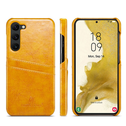 Fierre Shann Oil Wax Texture Leather Phone Case with Card Slots, For Samsung Galaxy S23 5G, For Samsung Galaxy S23+ 5G, For Samsung Galaxy S23 Ultra 5G