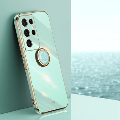 XINLI Straight Edge 6D Electroplate TPU Phone Case with Ring Holder, For Samsung Galaxy S21 5G, For Samsung Galaxy S21+ 5G, For Samsung Galaxy S21 Ultra 5G