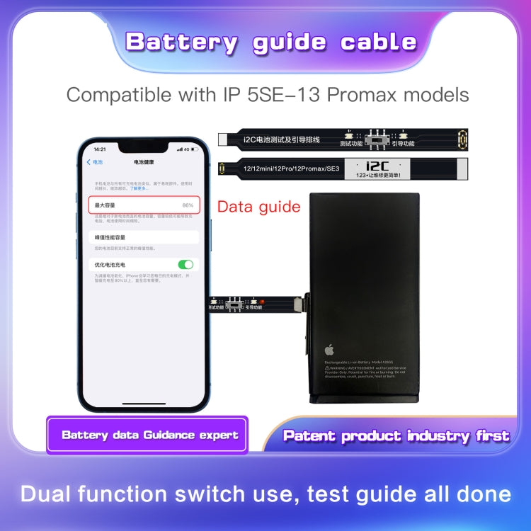 i2C Battery Boot Strap Test Flex Cable, For iPhone 5 SE / 6s / 6 Plus / 6s Plus / 7 / 7 Plus, For iPhone 8 / 8 Plus / X / XR / XS / XS Max / 11 Pro / 11 Pro Max, For iPhone 11 / SE2, For iPhone 12 mini / 12 / 12 Pro / 12 Pro Max / SE3                  ...