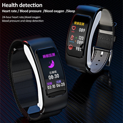 K60 1.08 inch Leather Band Earphone Detachable Life Waterproof Smart Watch Support Bluetooth Call, Leather Band (Black Silver), Leather Band (Black), Leather Band (Brown Silver)