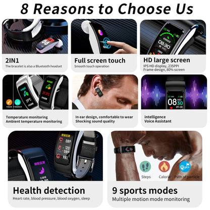 K60 1.08 inch Leather Band Earphone Detachable Life Waterproof Smart Watch Support Bluetooth Call, Leather Band (Black Silver), Leather Band (Black), Leather Band (Brown Silver)