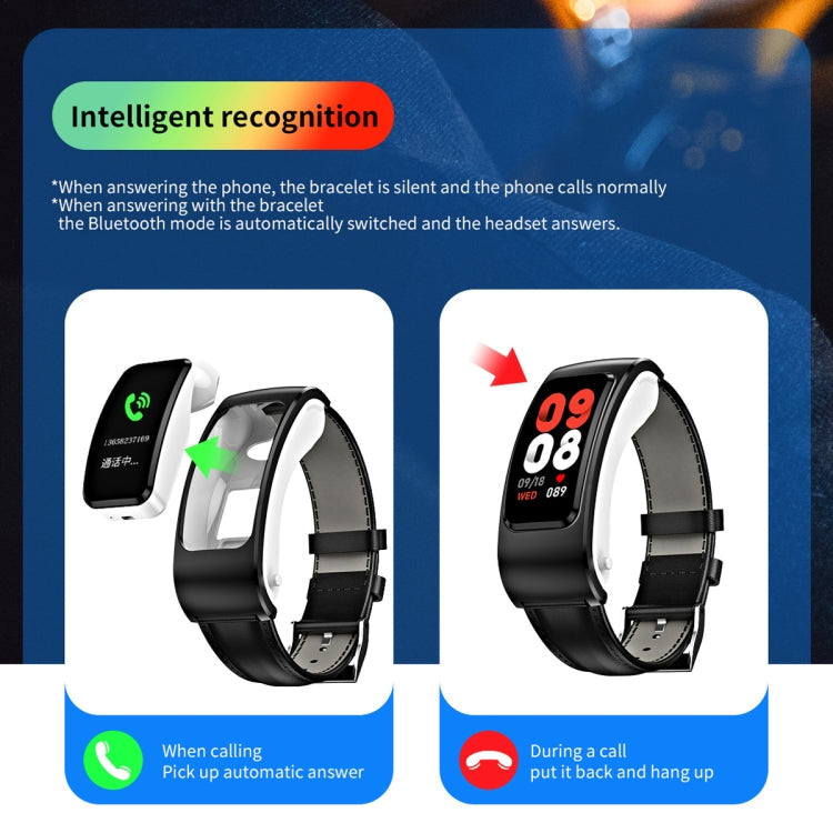 K60 1.08 inch Leather Band Earphone Detachable Life Waterproof Smart Watch Support Bluetooth Call, Leather Band (Black Silver), Leather Band (Black), Leather Band (Brown Silver)