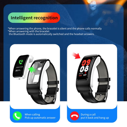 K60 1.08 inch Leather Band Earphone Detachable Life Waterproof Smart Watch Support Bluetooth Call, Leather Band (Black Silver), Leather Band (Black), Leather Band (Brown Silver)