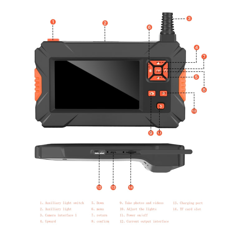 P130 4.3 inch Triple Camera with Screen Endoscope, 2m, 5m, 10m