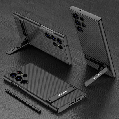 GKK Triumph Ultra-Thin Plain Leather Phone Case with Holder, For Samsung Galaxy S23 Ultra 5G