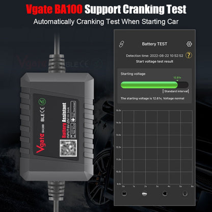Vgate BA100 Car 12V Bluetooth 4.0 Battery Assistant Analyzer Tester, Vgate BA100