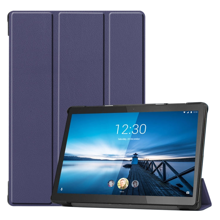 For Lenovo M10 FHD REL TB-X605FC Custer Pattern Pure Color Horizontal Flip Leather Case with Three-folding Holder & Wake-up / Sleep Function, For Lenovo M10 FHD REL TB-X605FC