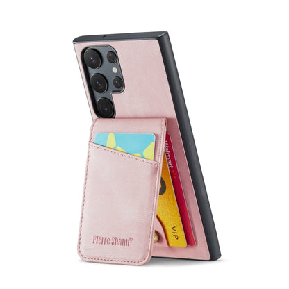 Fierre Shann Crazy Horse Card Holder Back Cover PU Phone Case, For Samsung Galaxy S22 Ultra 5G, For Samsung Galaxy S23+ 5G, For Samsung Galaxy S23 Ultra 5G