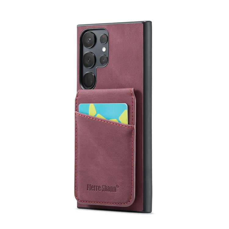 Fierre Shann Crazy Horse Card Holder Back Cover PU Phone Case, For Samsung Galaxy S22 Ultra 5G, For Samsung Galaxy S23+ 5G, For Samsung Galaxy S23 Ultra 5G