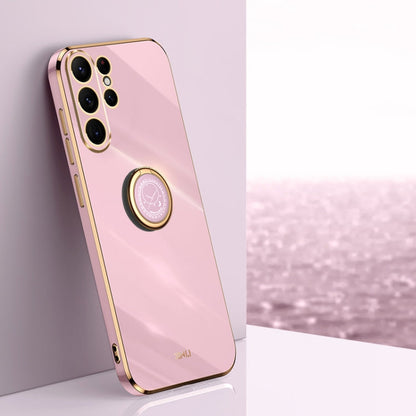 XINLI Straight Edge 6D Electroplate TPU Phone Case with Ring Holder, For Samsung Galaxy S24 Ultra 5G, For Samsung Galaxy S24+ 5G, For Samsung Galaxy S24 5G