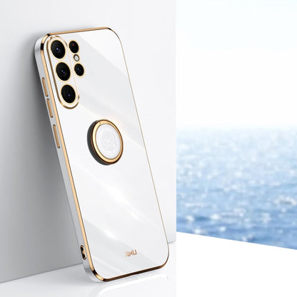 XINLI Straight Edge 6D Electroplate TPU Phone Case with Ring Holder, For Samsung Galaxy S24 Ultra 5G, For Samsung Galaxy S24+ 5G, For Samsung Galaxy S24 5G