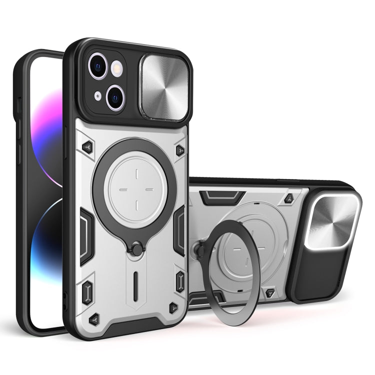 CD Texture Sliding Camshield Magnetic Holder Phone Case, For iPhone 15, For iPhone 14 Plus, For iPhone 14, For iPhone 14 Pro