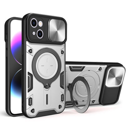 CD Texture Sliding Camshield Magnetic Holder Phone Case, For iPhone 15, For iPhone 14 Plus, For iPhone 14, For iPhone 14 Pro
