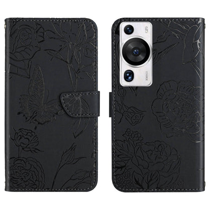 HT03 Skin Feel Butterfly Embossed Flip Leather Phone Case, For Huawei P60 Pro