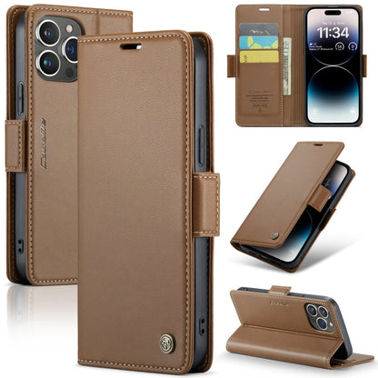 CaseMe 023 Butterfly Buckle Litchi Texture RFID Anti-theft Leather Phone Case, For iPhone 15 Plus, For iPhone 14 Pro, For iPhone 14 Pro Max, For iPhone 15