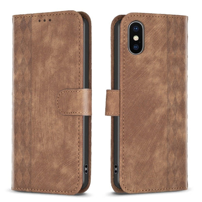 Plaid Embossed Leather Phone Case, For iPhone 15 Plus, For iPhone 11 Pro, For iPhone 11 Pro Max, For iPhone X / XS