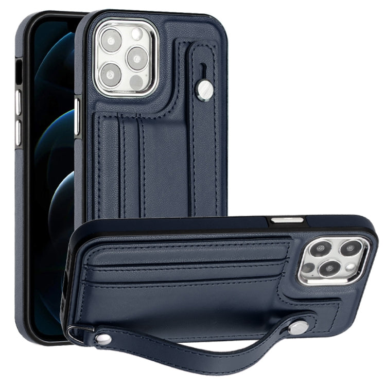 Shockproof Leather Phone Case with Wrist Strap, For iPhone 13, For iPhone 13 Pro, For iPhone 13 Pro Max, For iPhone 12 / 12 Pro