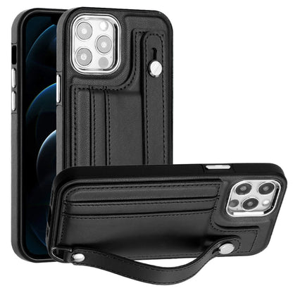 Shockproof Leather Phone Case with Wrist Strap, For iPhone 13, For iPhone 13 Pro, For iPhone 13 Pro Max, For iPhone 12 / 12 Pro
