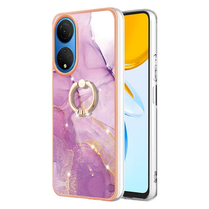 Electroplating Marble IMD TPU Phone Case with Ring Holder, For Honor X8 5G / X6 4G, For Honor X7, For Honor X8 4G