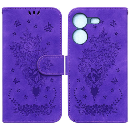 Butterfly Rose Embossed Leather Phone Case, For Tecno Camon 20 Pro 4G, For Tecno Pova 5, For Tecno Spark 10 5G, For Tecno Spark 10 Pro
