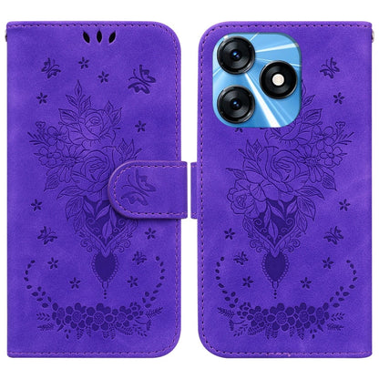 Butterfly Rose Embossed Leather Phone Case, For Tecno Spark 10 / Spark 10C
