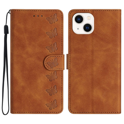 Seven Butterflies Embossed Leather Phone Case, For iPhone 13 mini, For iPhone 12, For iPhone 12 Pro Max, For iPhone 12 Pro