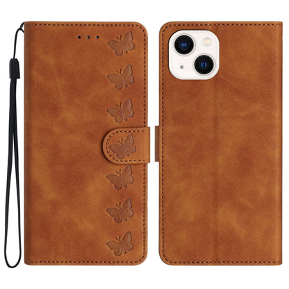 Seven Butterflies Embossed Leather Phone Case, For iPhone 16, For iPhone 15 Pro Max, For iPhone 15 Pro, For iPhone 15 Plus