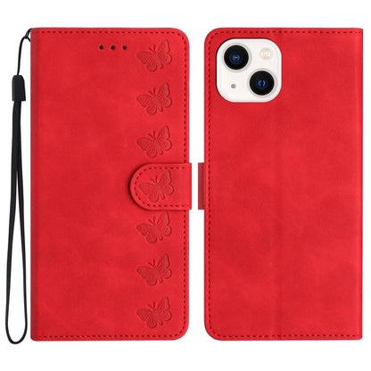 Seven Butterflies Embossed Leather Phone Case, For iPhone 16, For iPhone 15 Pro Max, For iPhone 15 Pro, For iPhone 15 Plus