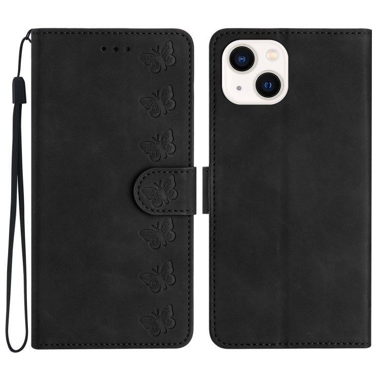 Seven Butterflies Embossed Leather Phone Case, For iPhone 15, For iPhone 14 Plus, For iPhone 14, For iPhone 14 Pro