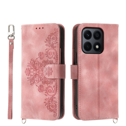 Skin Feel Flowers Embossed Wallet Leather Phone Case, For Honor X8b, For Honor 100 Pro, For Honor 100, For Honor X9b