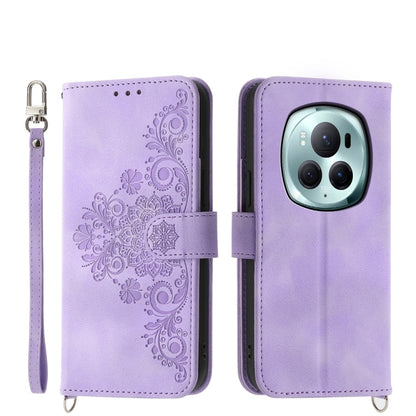 Skin Feel Flowers Embossed Wallet Leather Phone Case, For Honor X60i, For Honor X6b, For Honor 200 Lite Global, For Honor Magic6 Pro