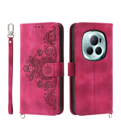 Skin Feel Flowers Embossed Wallet Leather Phone Case, For Honor Magic6 Pro, For Honor X8b, For Honor 100 Pro, For Honor 100