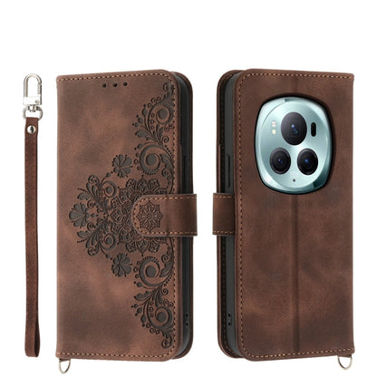 Skin Feel Flowers Embossed Wallet Leather Phone Case, For Honor Magic6 Pro, For Honor X8b, For Honor 100 Pro, For Honor 100