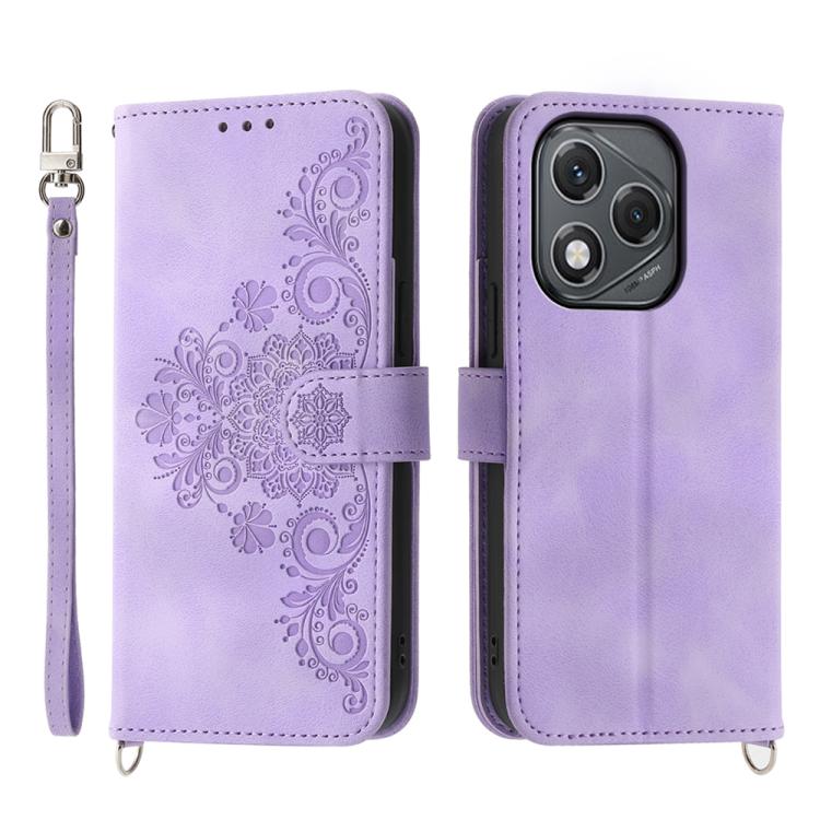 Skin Feel Flowers Embossed Wallet Leather Phone Case, For Honor 400 Lite Global, For Honor 400 Global 156.5mm, For Honor X8c 4G, For Honor X9c Global / Magic7 Lite