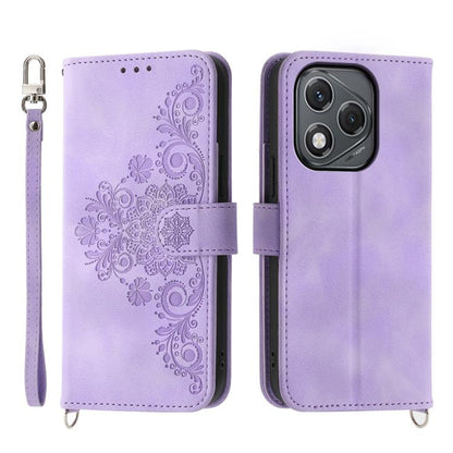 Skin Feel Flowers Embossed Wallet Leather Phone Case, For Honor 400 Lite Global, For Honor 400 Global 156.5mm, For Honor X8c 4G, For Honor X9c Global / Magic7 Lite
