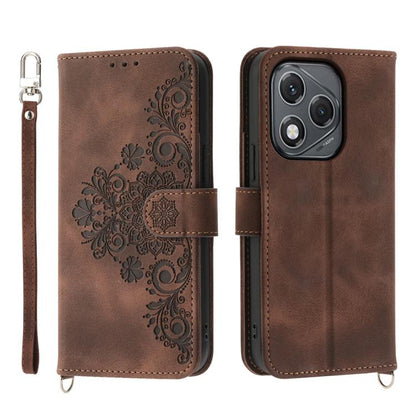 Skin Feel Flowers Embossed Wallet Leather Phone Case, For Honor 400 Lite Global, For Honor 400 Global 156.5mm, For Honor X8c 4G, For Honor X9c Global / Magic7 Lite