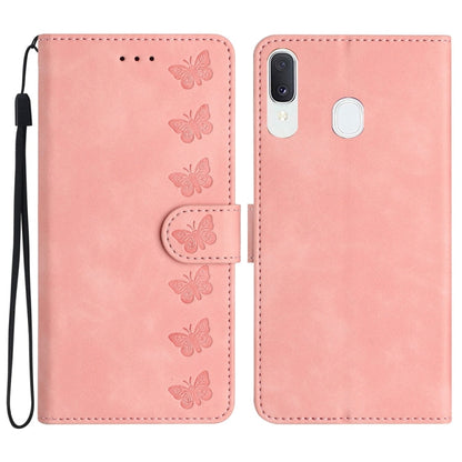 Seven Butterflies Embossed Leather Phone Case, For Samsung Galaxy S24 5G, For Samsung Galaxy A20e, For Samsung Galaxy A20s, For Samsung Galaxy A22 4G